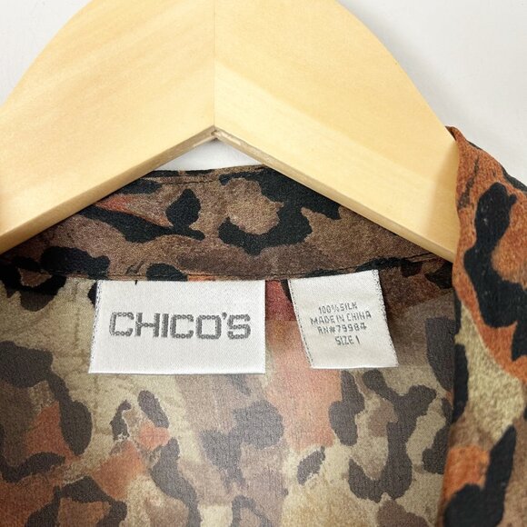 Vtg Chico's Silk Animal Print Button Front Top Blouse Size 1 Medium Women's - Picture 4 of 4